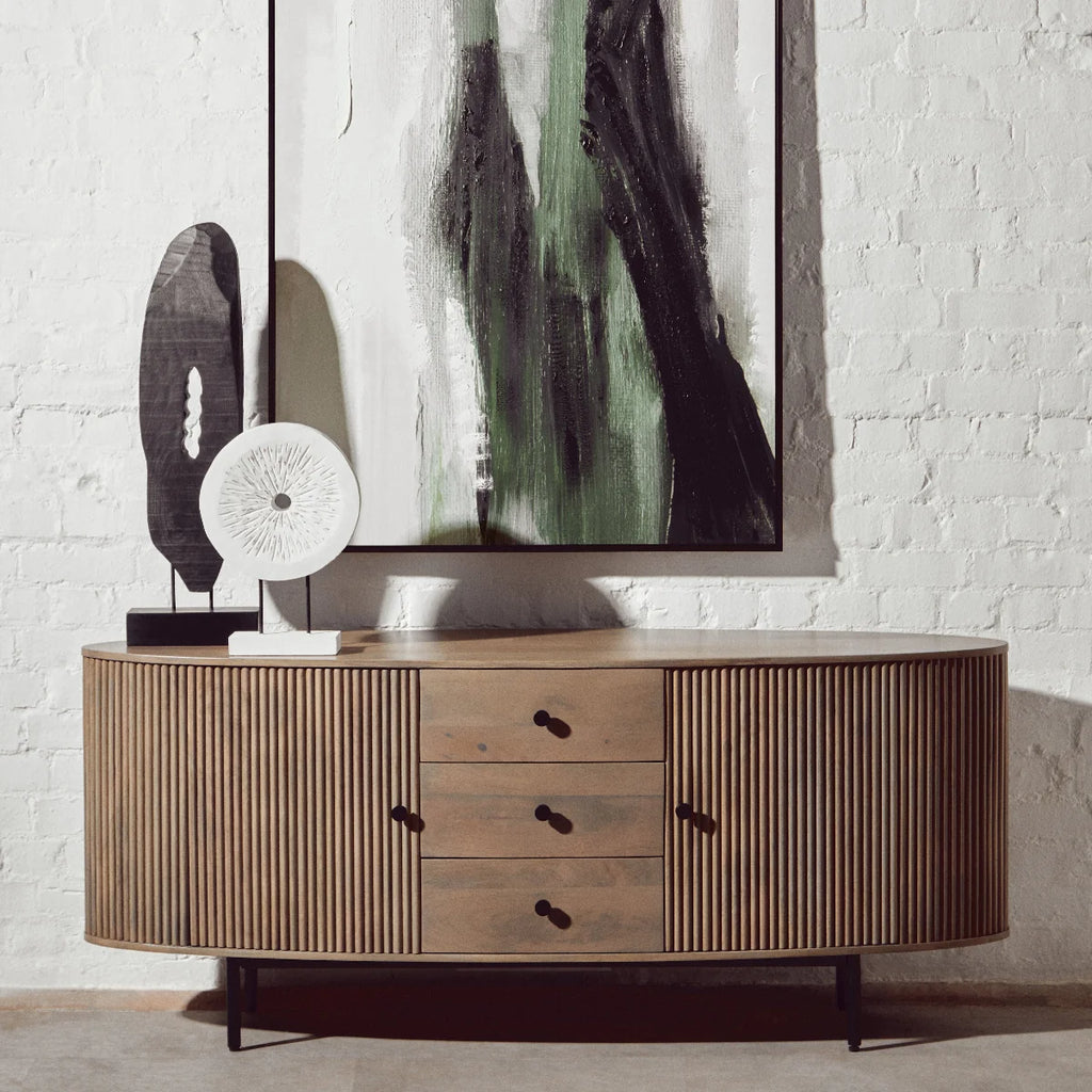 Beaumonde Home Torello Three Drawer Grey Mango Wood Sideboard
