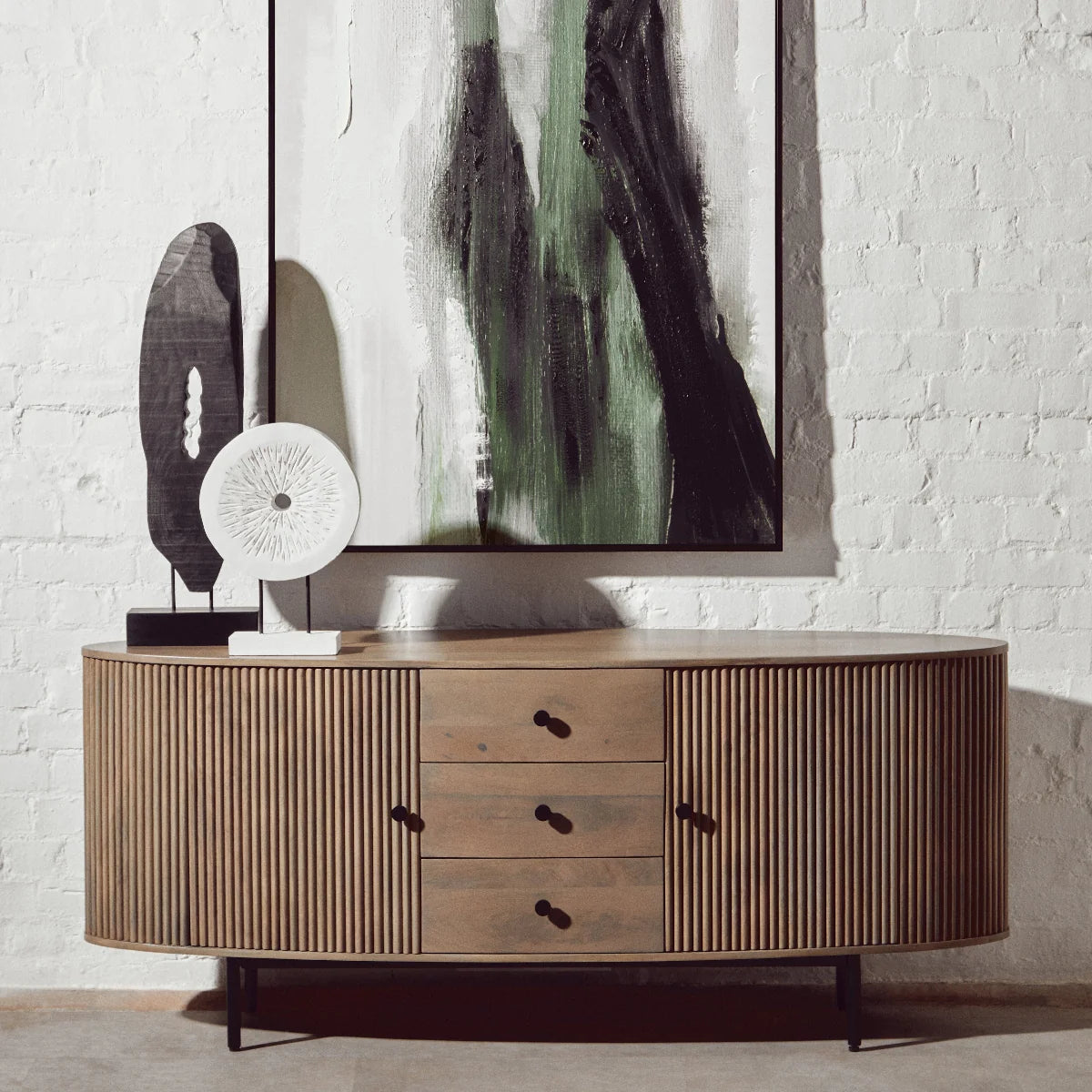 Beaumonde Home Torello Three Drawer Grey Mango Wood Sideboard