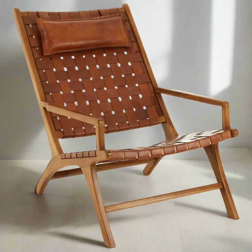 Beaumonde Home Kendani Teak Wood And Leather Chair