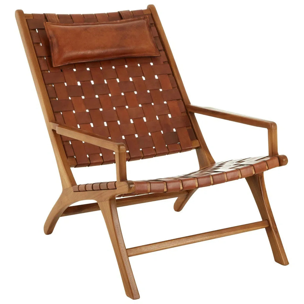 Beaumonde Home Kendani Teak Wood And Leather Chair
