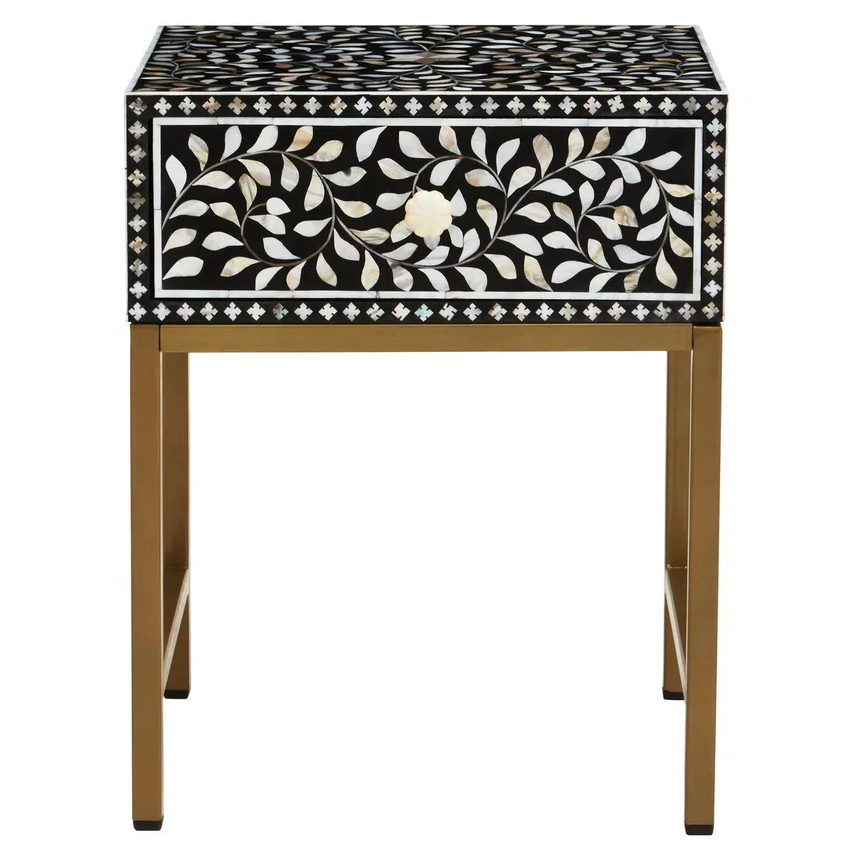 Beaumonde Home Fuster 1 Drawer Side Table with Bone Inlay