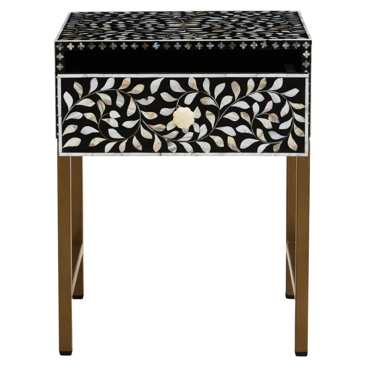 Beaumonde Home Fuster 1 Drawer Side Table with Bone Inlay